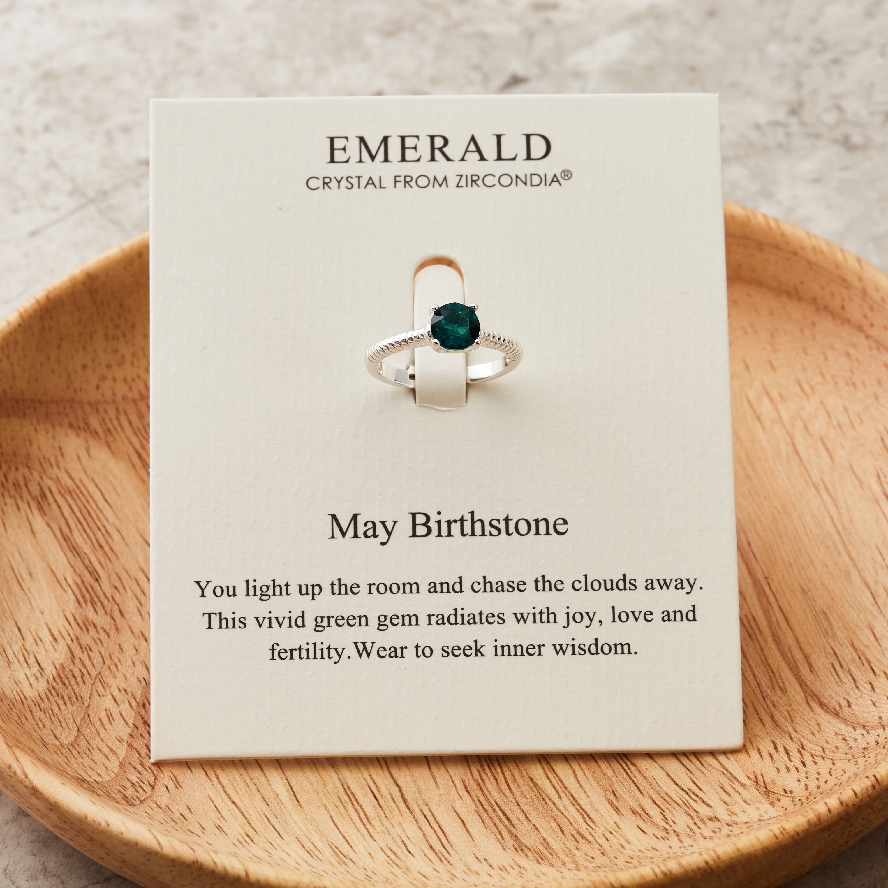 May (Emerald) Adjustable Birthstone Ring Created with Zircondia® Crystals