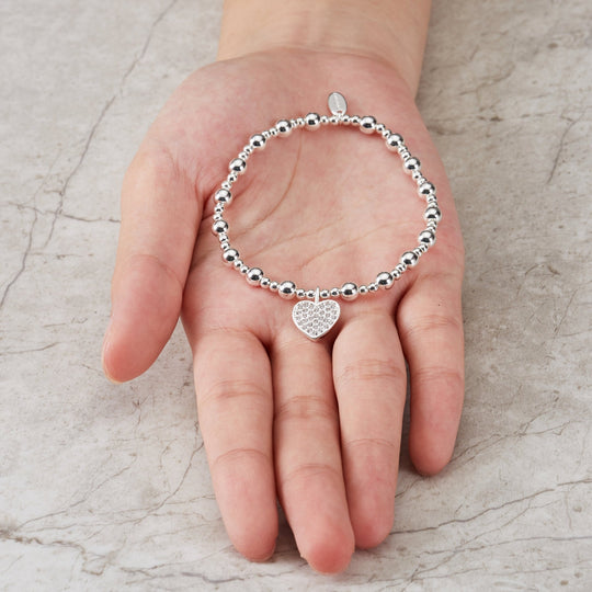 50th Birthday Heart Charm Stretch Bracelet with Quote Gift Box - Philip Jones Jewellery