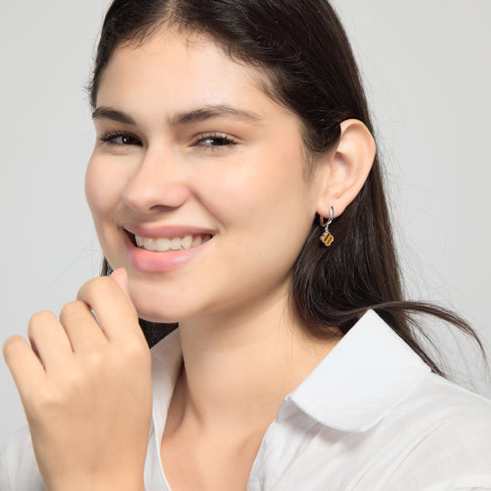 Tigers Eye Gemstone Clover Charm Hoop Earrings