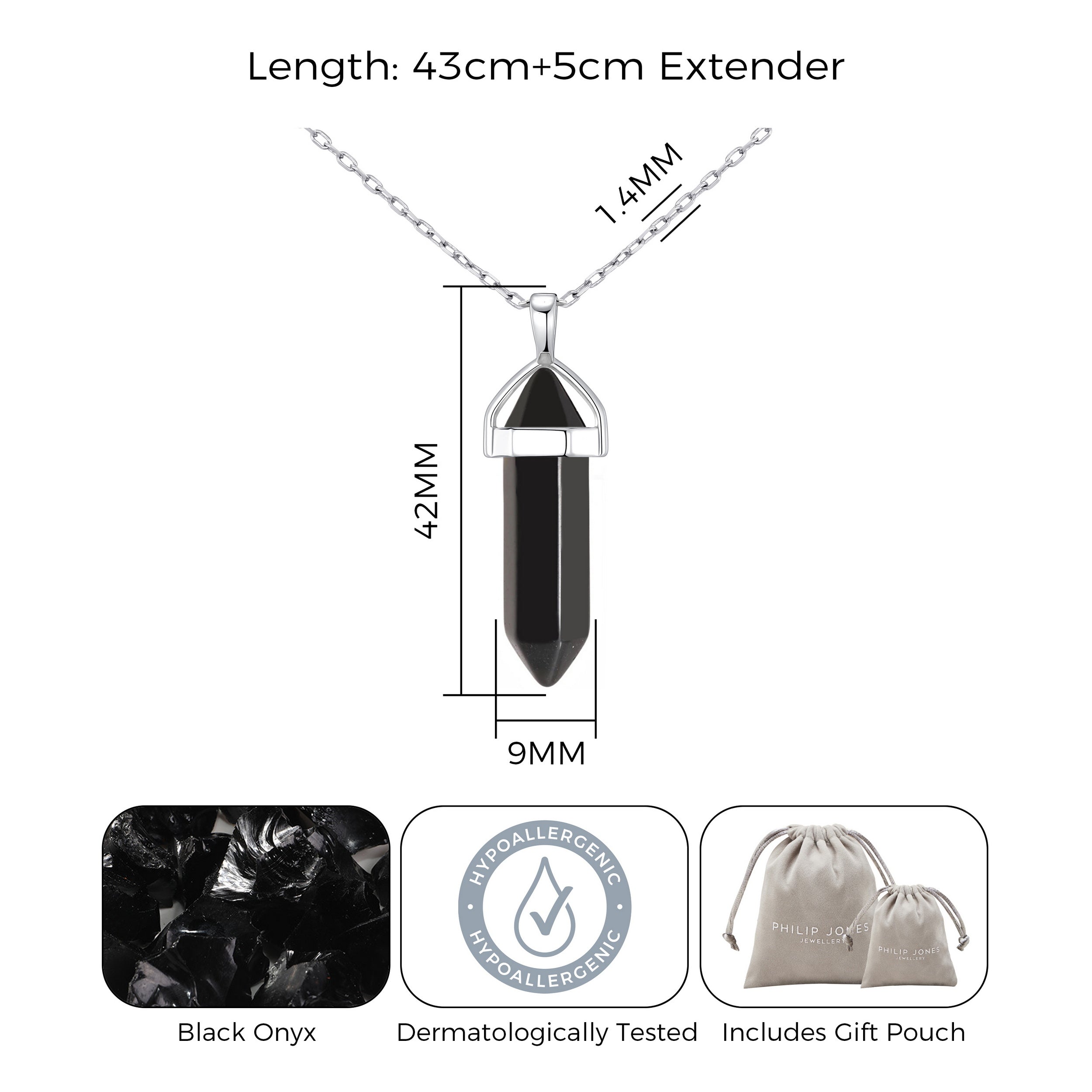 Black Onyx Genuine Gemstone Necklace