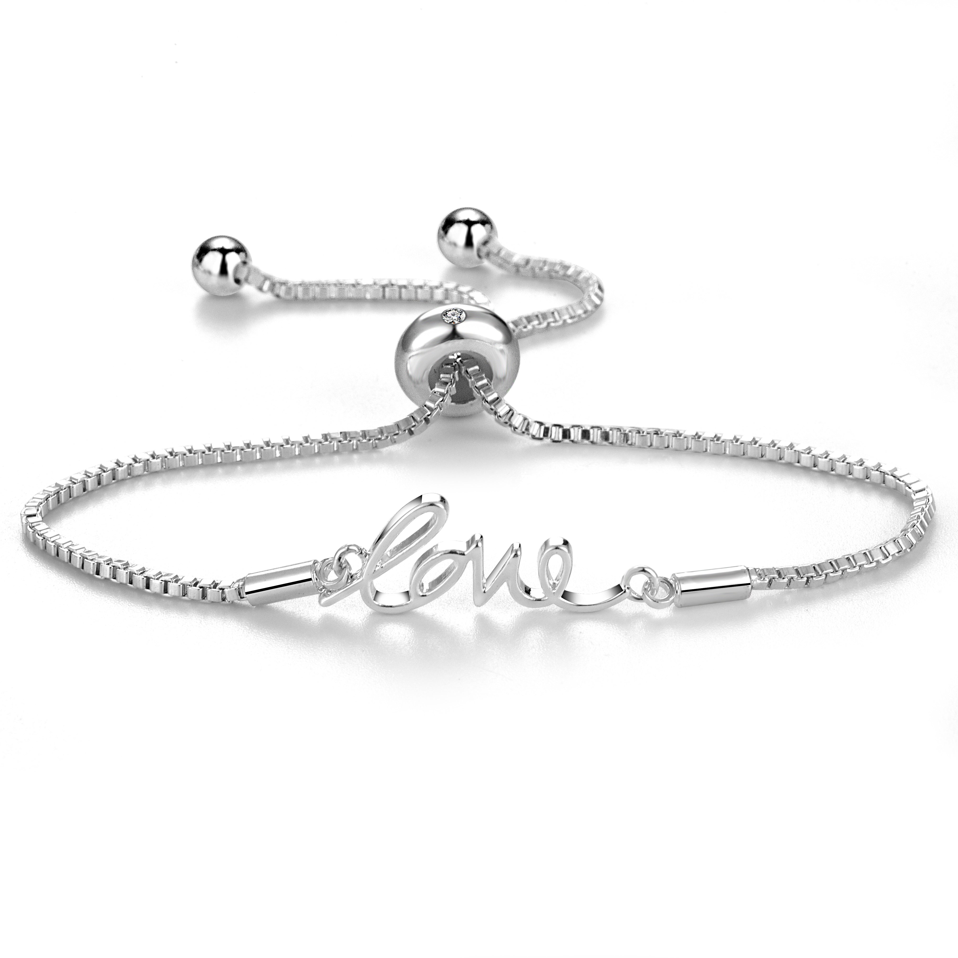 Rhodium Plated Love Bracelet Created with Zircondia® Crystals