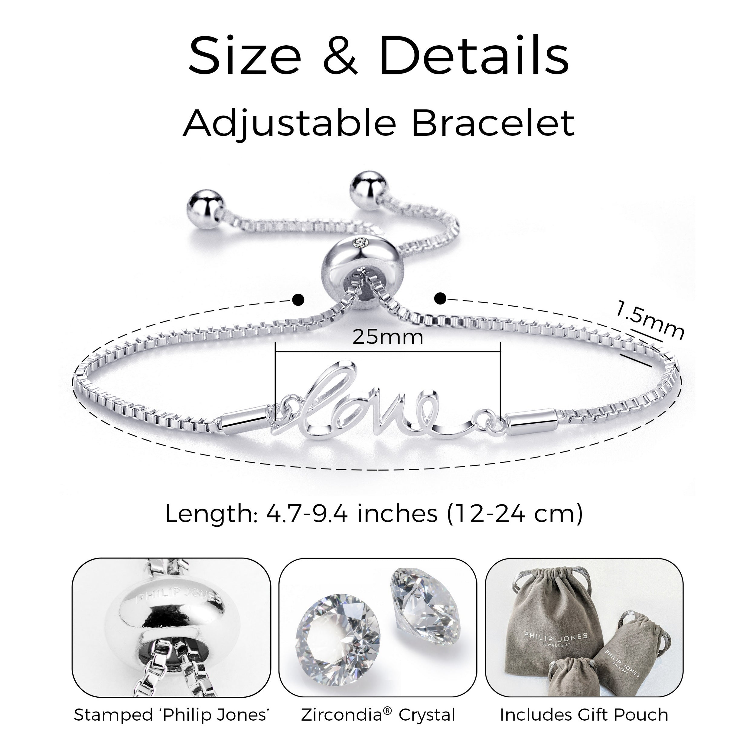 Rhodium Plated Love Bracelet Created with Zircondia® Crystals