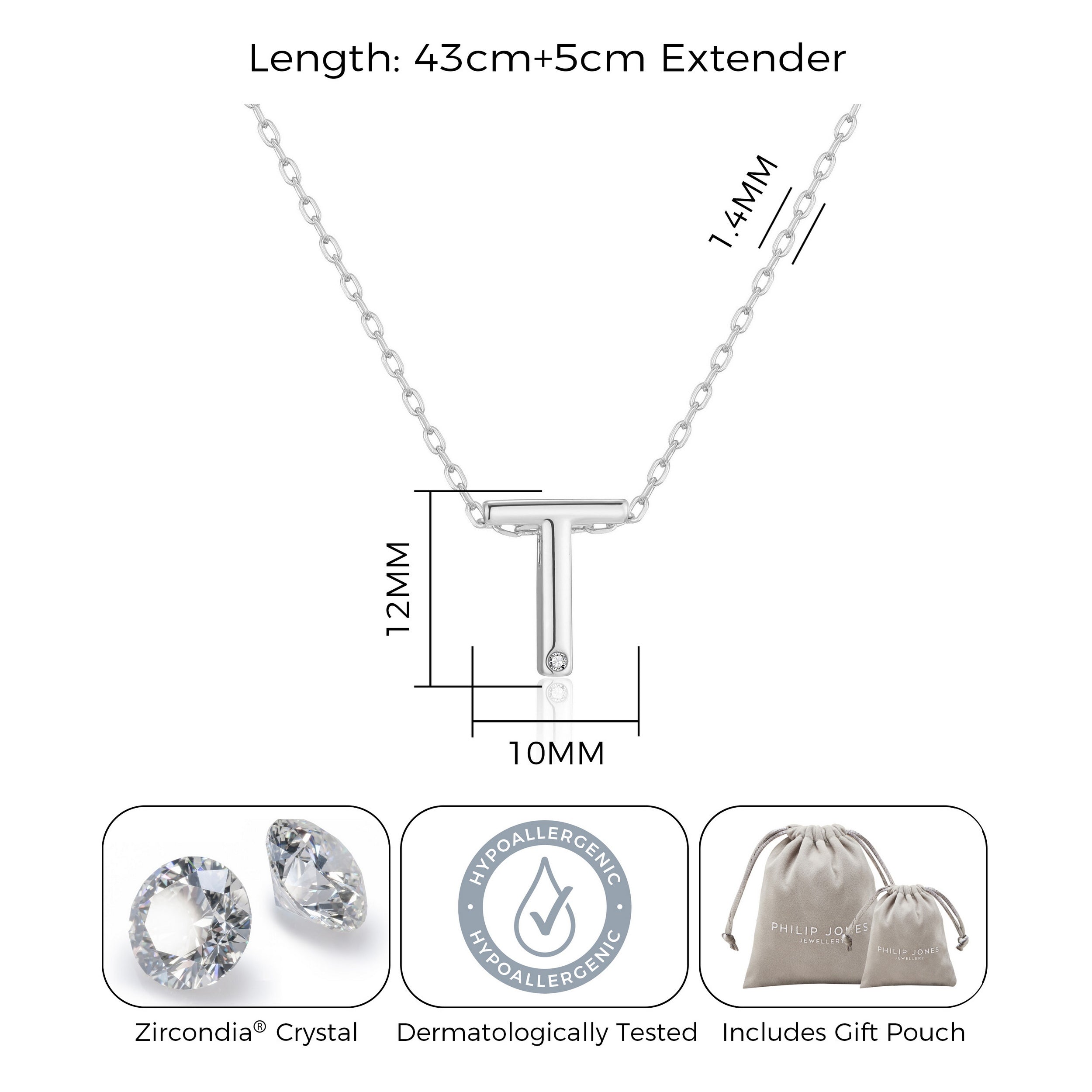 Initial Necklace Letter T Created with Zircondia® Crystals