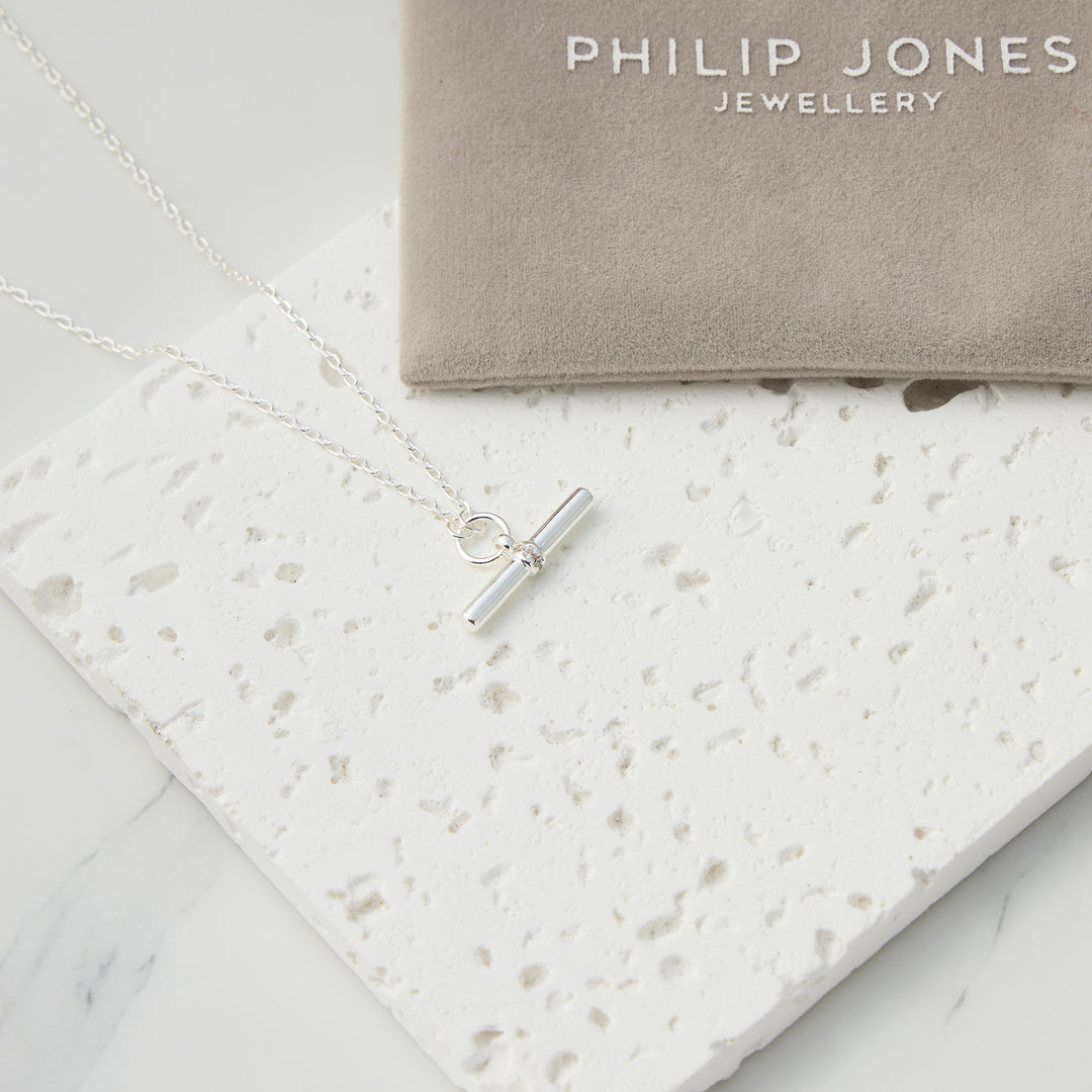 Silver Plated T-Bar Necklace Created with Zircondia® Crystals
