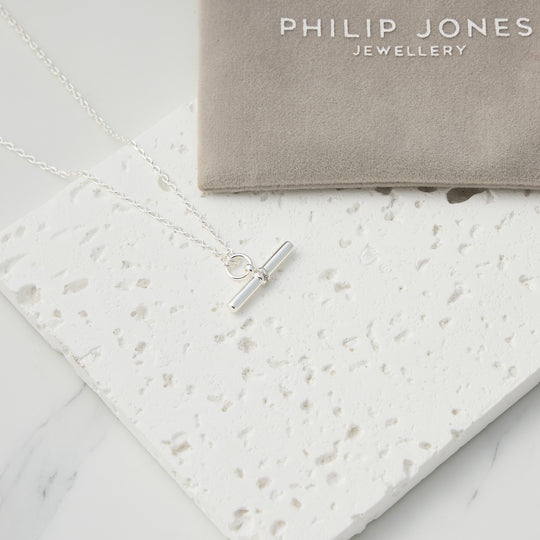 Silver Plated T-Bar Necklace Created with Zircondia® Crystals