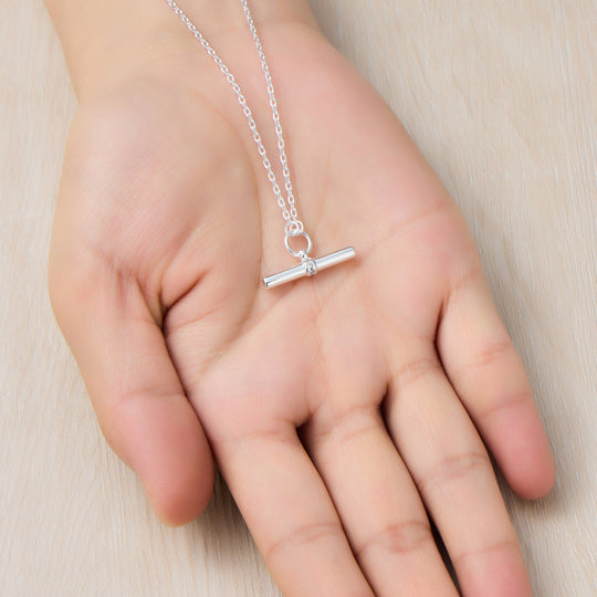 Silver Plated T-Bar Necklace Created with Zircondia® Crystals