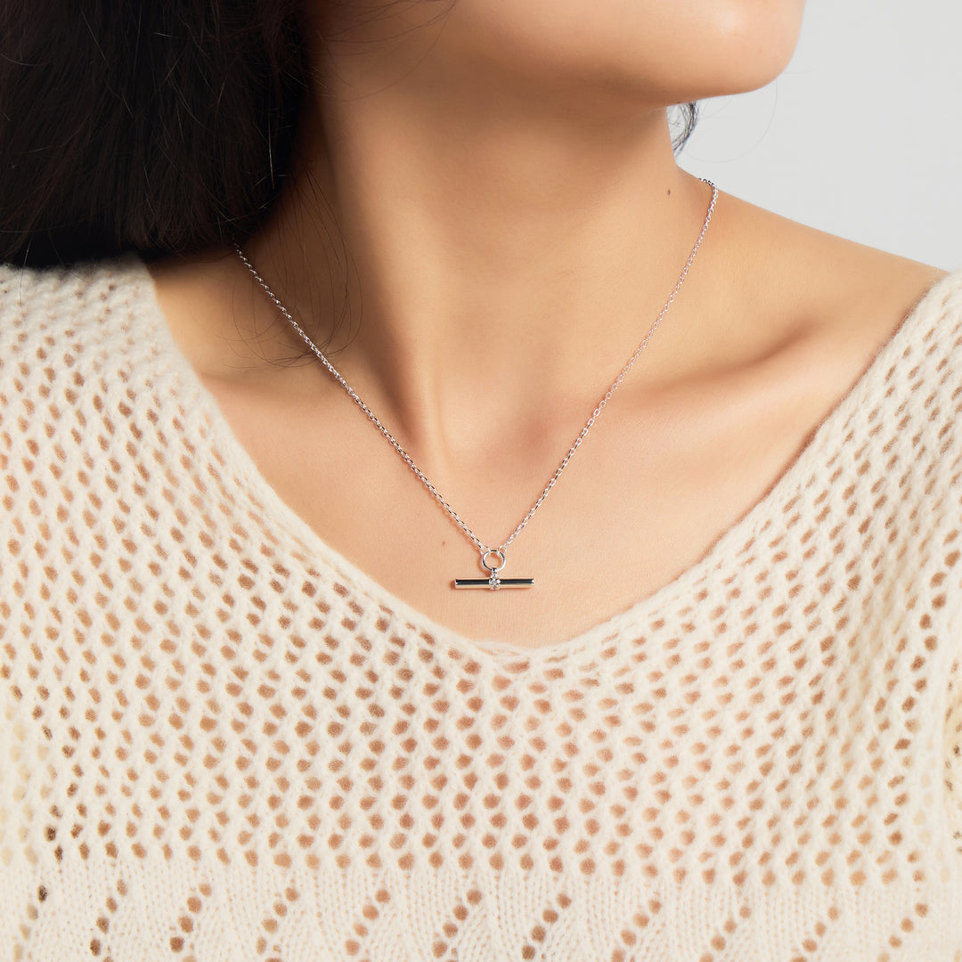 Silver Plated T-Bar Necklace Created with Zircondia® Crystals
