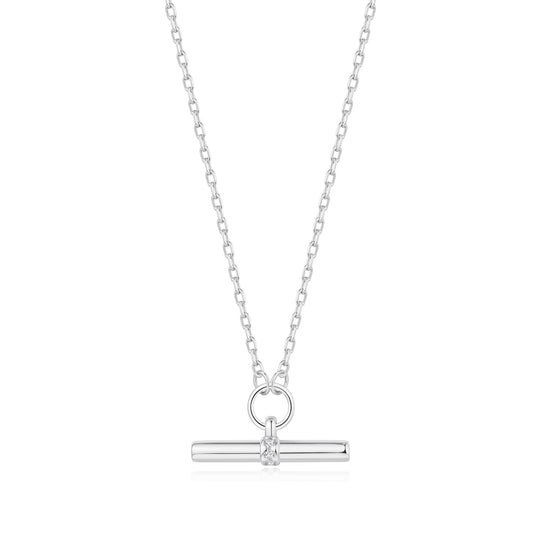 Silver Plated T-Bar Necklace Created with Zircondia® Crystals