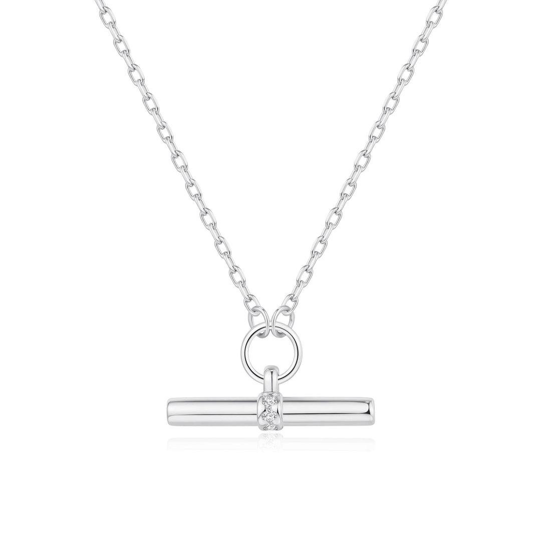 Silver Plated T-Bar Necklace Created with Zircondia® Crystals