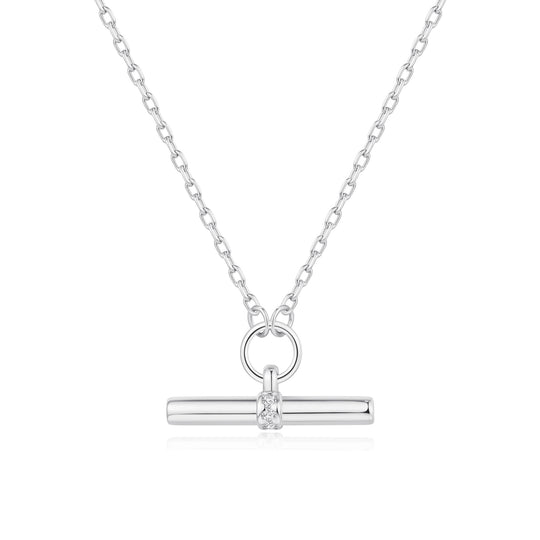 Silver Plated T-Bar Necklace Created with Zircondia® Crystals