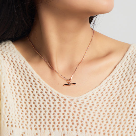 Rose Gold Plated T-Bar Necklace Created with Zircondia® Crystals