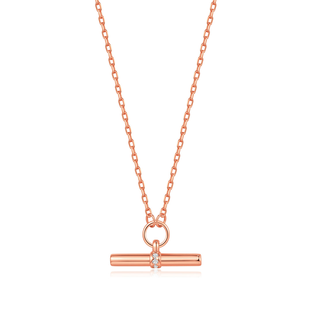Rose Gold Plated T-Bar Necklace Created with Zircondia® Crystals