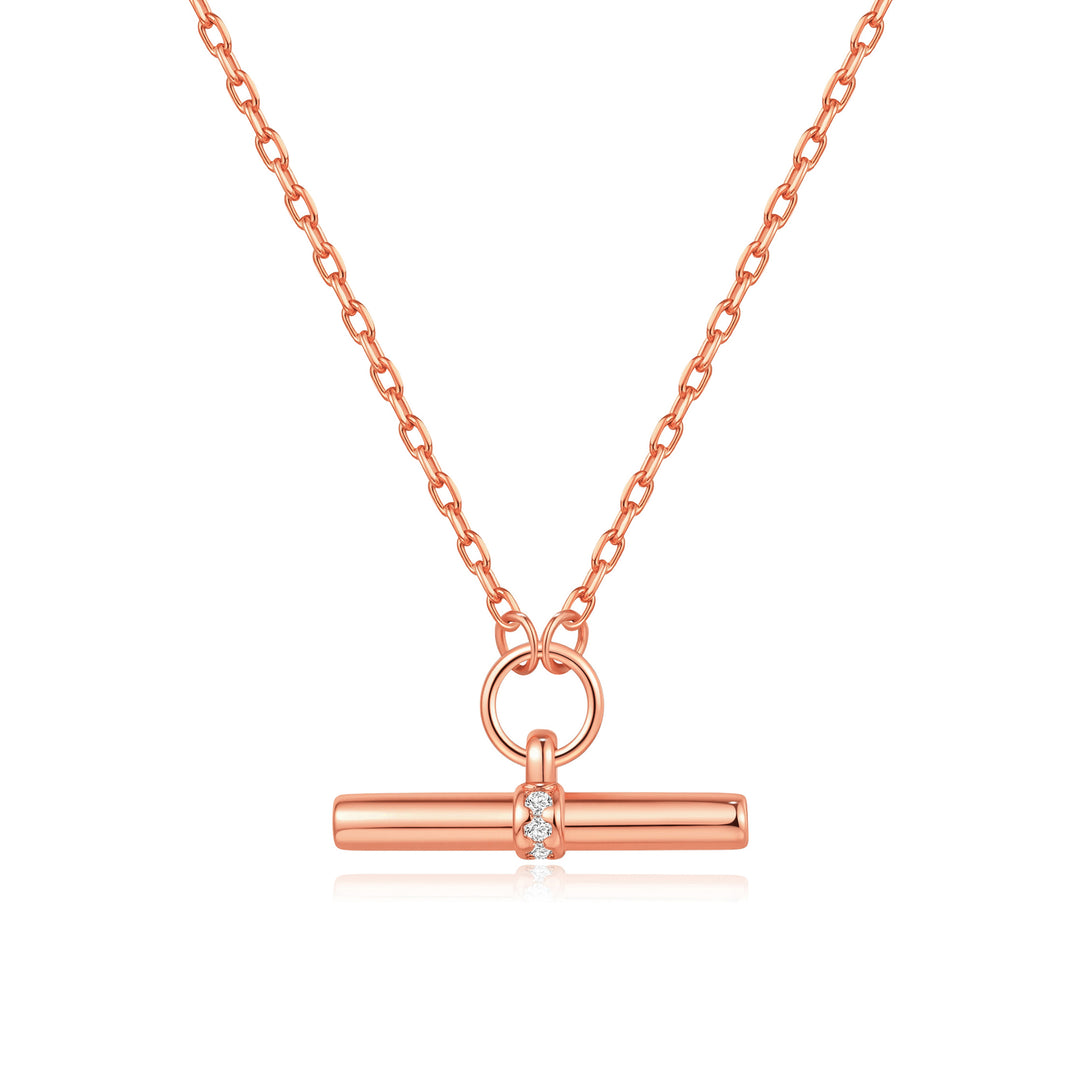Rose Gold Plated T-Bar Necklace Created with Zircondia® Crystals