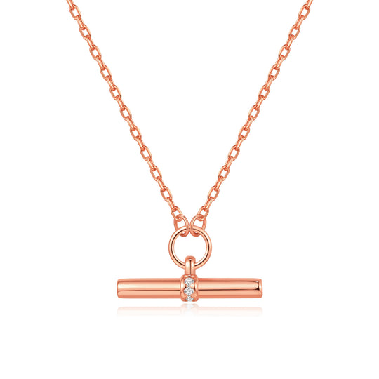 Rose Gold Plated T-Bar Necklace Created with Zircondia® Crystals