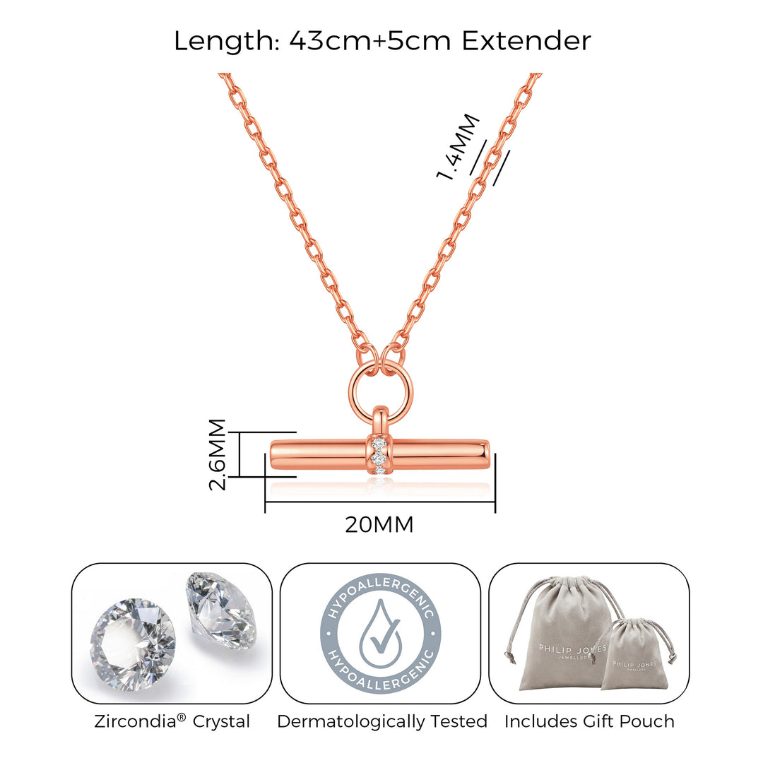 Rose Gold Plated T-Bar Necklace Created with Zircondia® Crystals