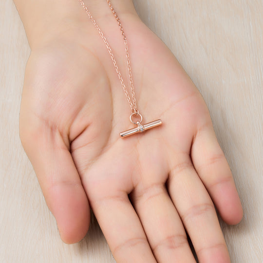Rose Gold Plated T-Bar Necklace Created with Zircondia® Crystals