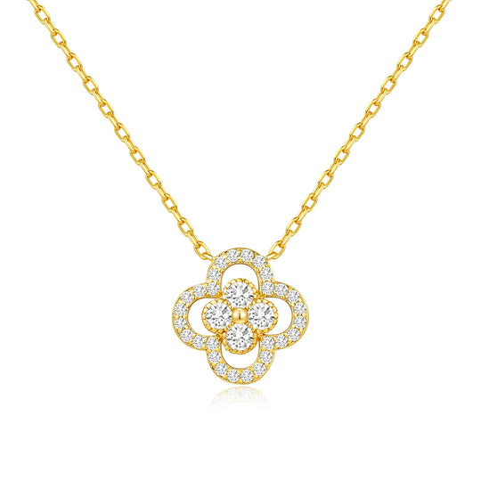 18k Gold Plated Clover Halo Necklace Created with Zircondia® Crystals