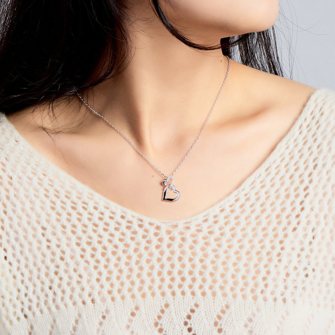 Silver Plated Heart Link Drop Necklace Created with Zircondia® Crystals
