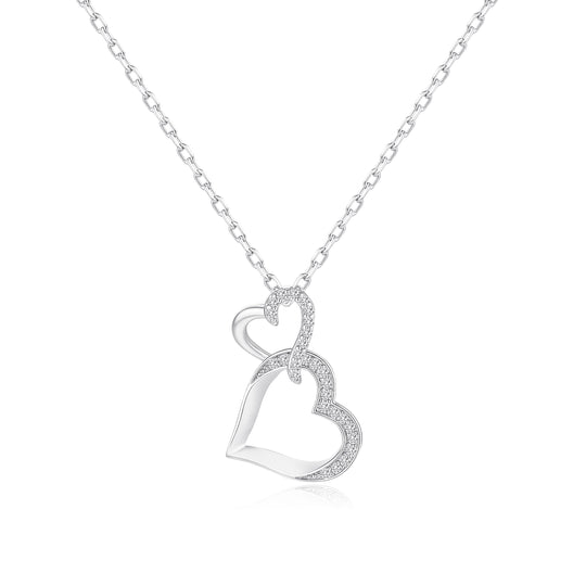 Silver Plated Heart Link Drop Necklace Created with Zircondia® Crystals