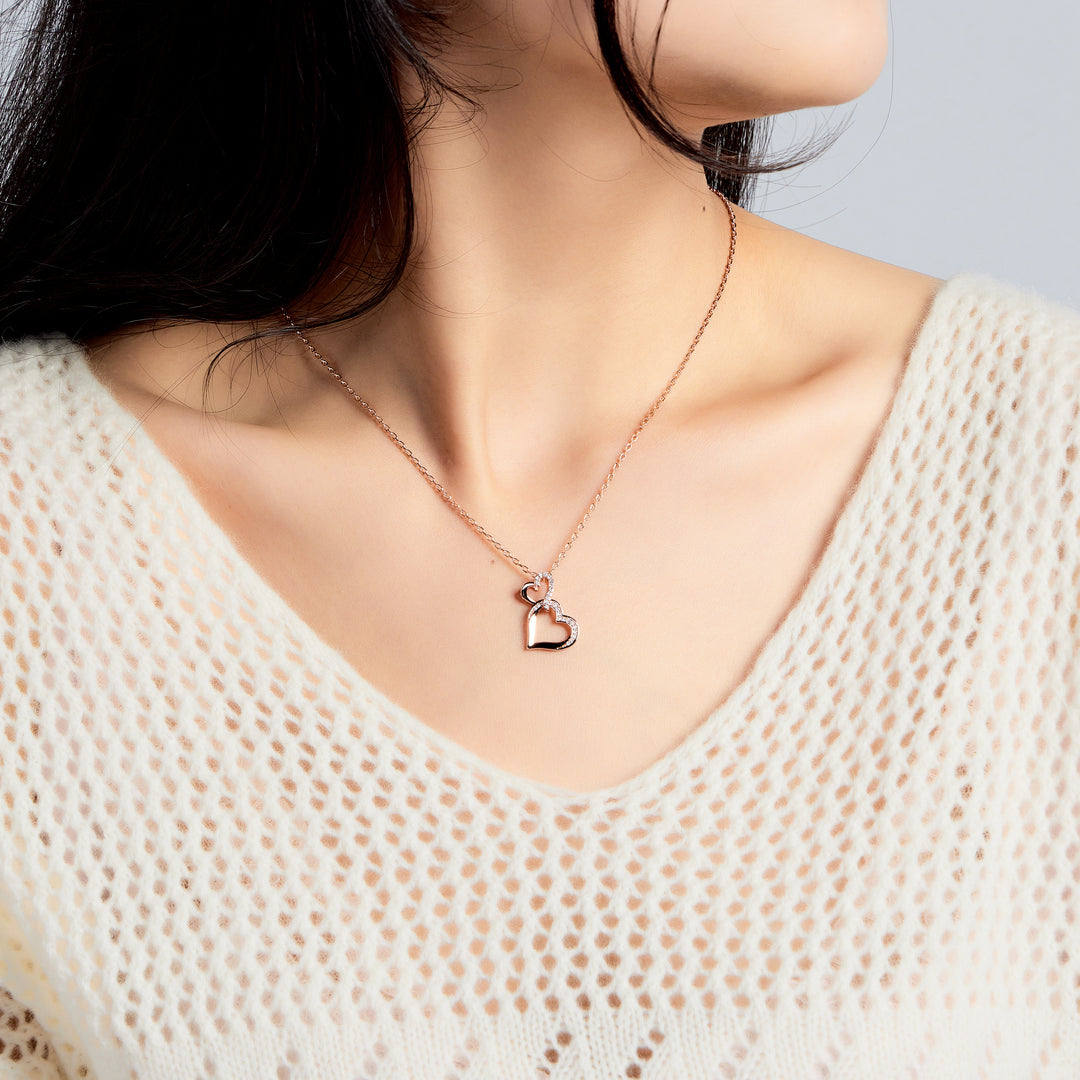 Rose Gold Plated Heart Link Drop Necklace Created with Zircondia® Crystals