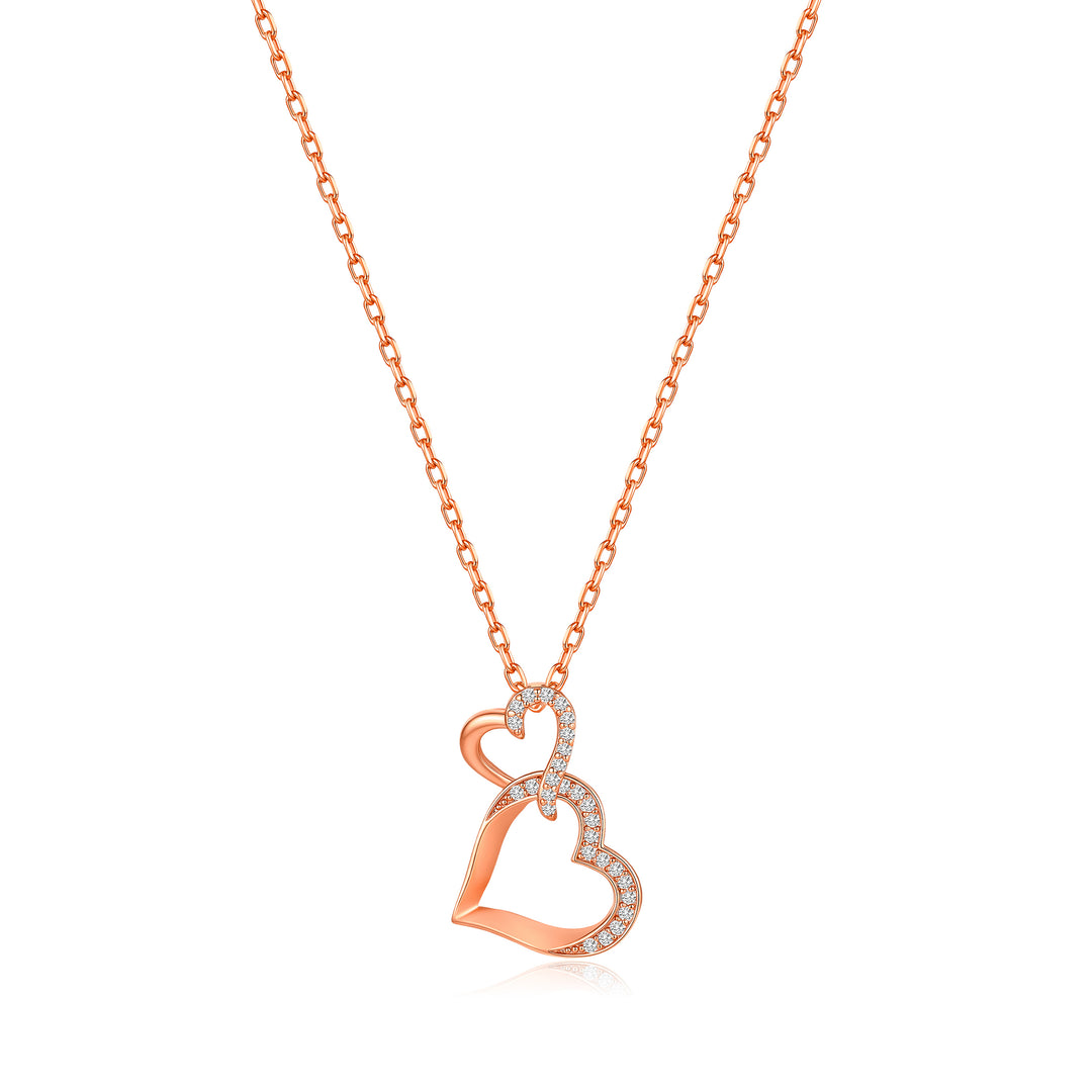 Rose Gold Plated Heart Link Drop Necklace Created with Zircondia® Crystals