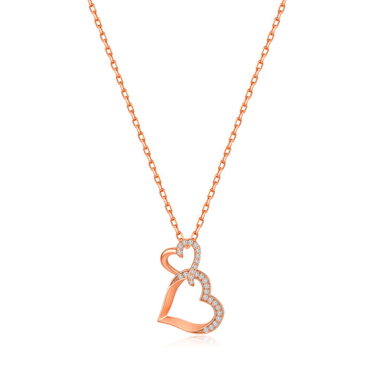 Rose Gold Plated Heart Link Drop Necklace Created with Zircondia® Crystals