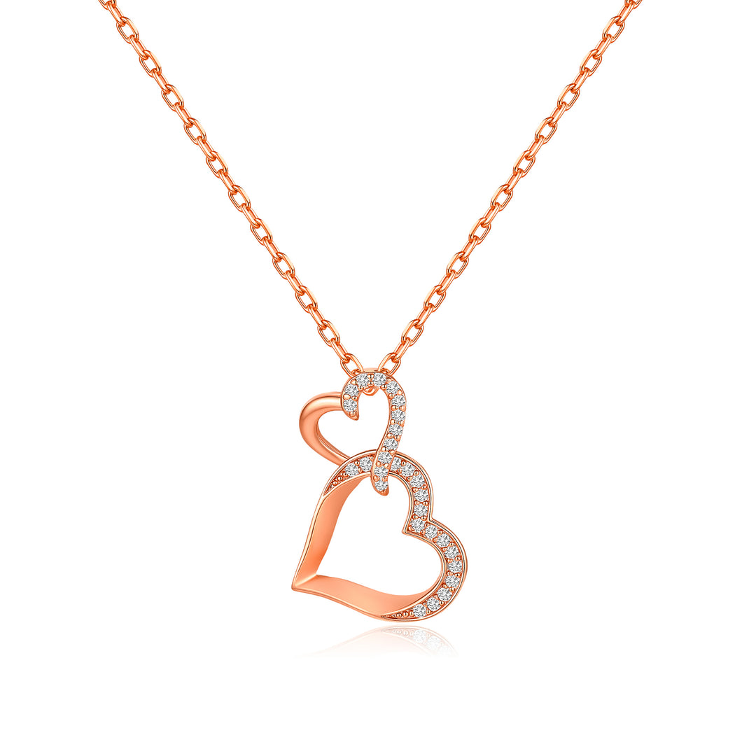 Rose Gold Plated Heart Link Drop Necklace Created with Zircondia® Crystals