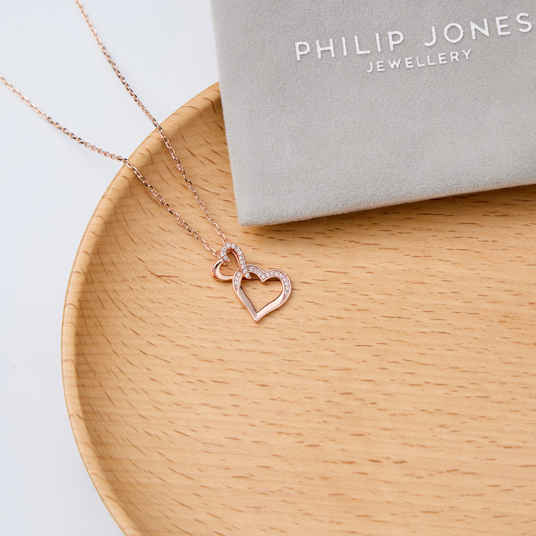 Rose Gold Plated Heart Link Drop Necklace Created with Zircondia® Crystals