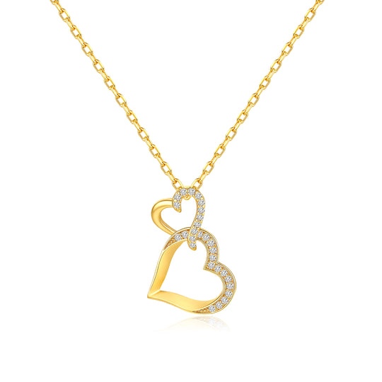 18k Gold Plated Heart Link Drop Necklace Created with Zircondia® Crystals