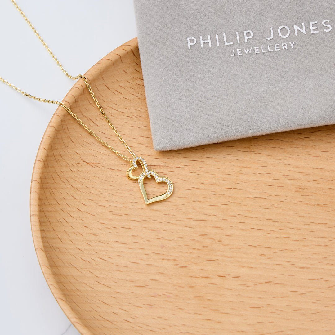 18k Gold Plated Heart Link Drop Necklace Created with Zircondia® Crystals
