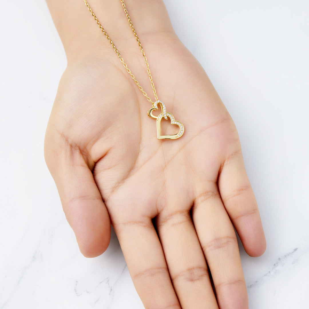 18k Gold Plated Heart Link Drop Necklace Created with Zircondia® Crystals