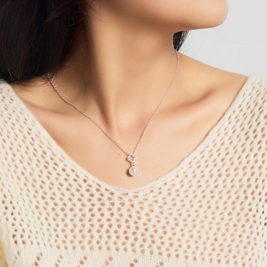 Silver Plated Clover Pearl Drop Set Created with Zircondia® Crystals