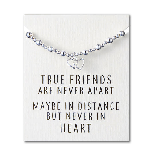Heart Link Beaded Stretch True Friends Bracelet with Quote Card - Philip Jones Jewellery