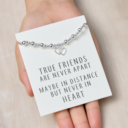 Heart Link Beaded Stretch True Friends Bracelet with Quote Card