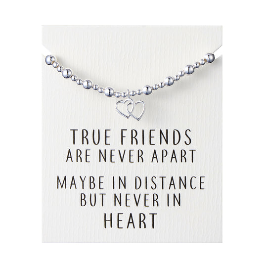 Heart Link Beaded Stretch True Friends Bracelet with Quote Card