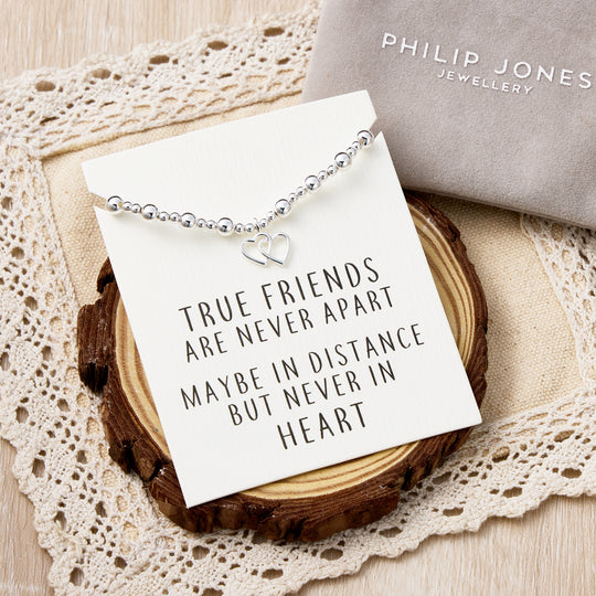 Heart Link Beaded Stretch True Friends Bracelet with Quote Card