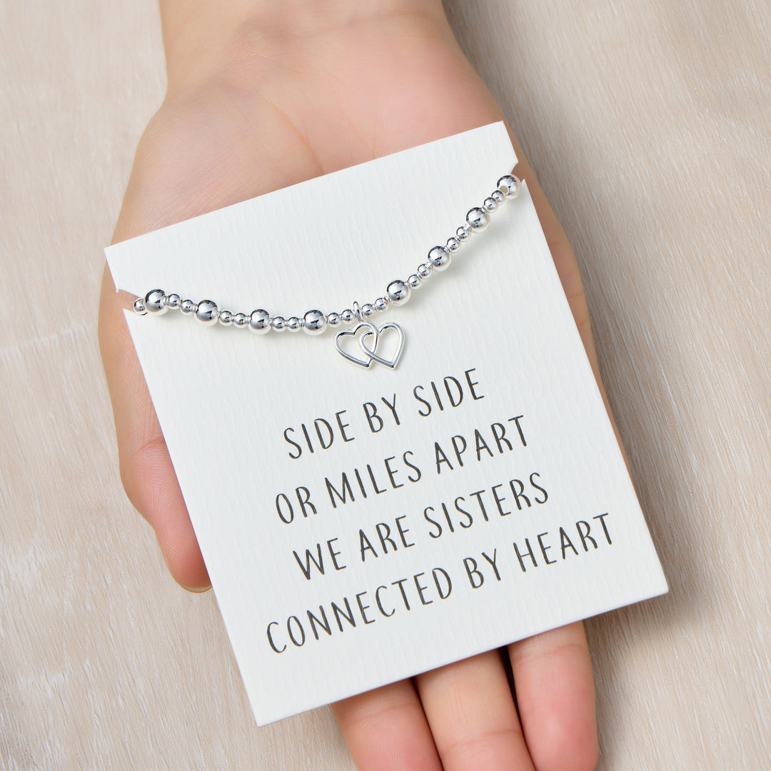Heart Link Beaded Stretch Sister Bracelet with Quote Card