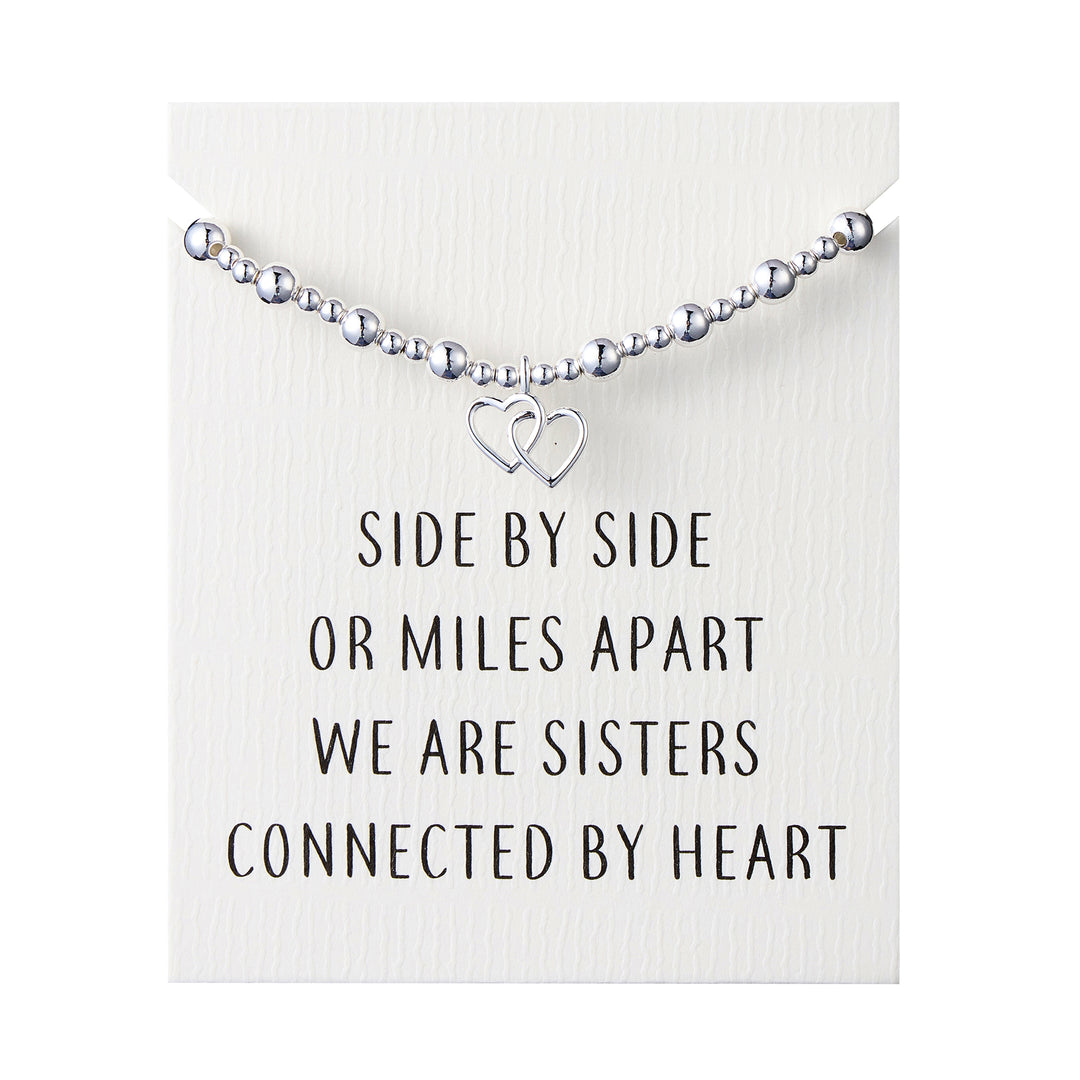Heart Link Beaded Stretch Sister Bracelet with Quote Card