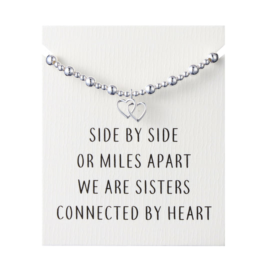 Heart Link Beaded Stretch Sister Bracelet with Quote Card