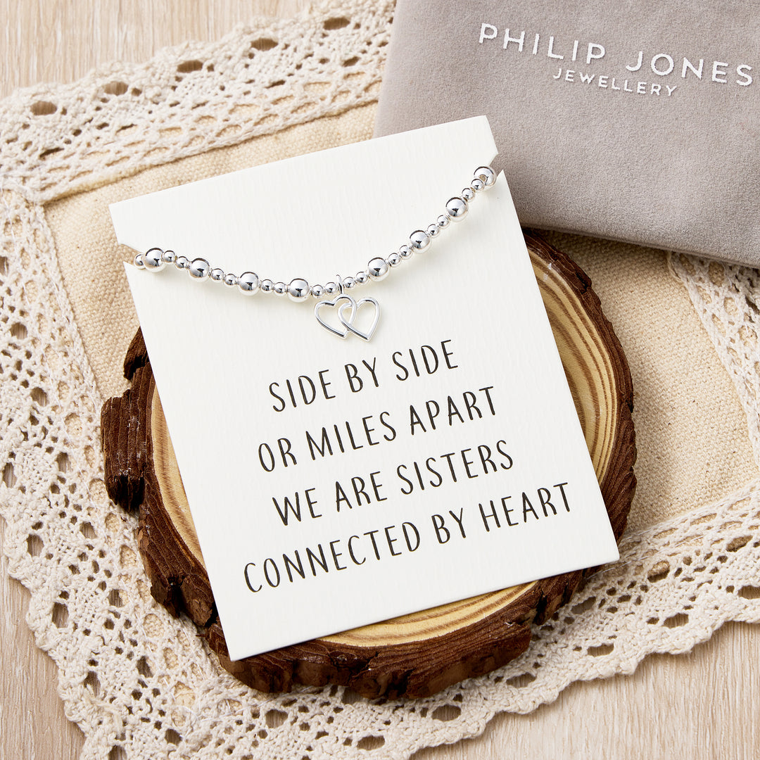 Heart Link Beaded Stretch Sister Bracelet with Quote Card