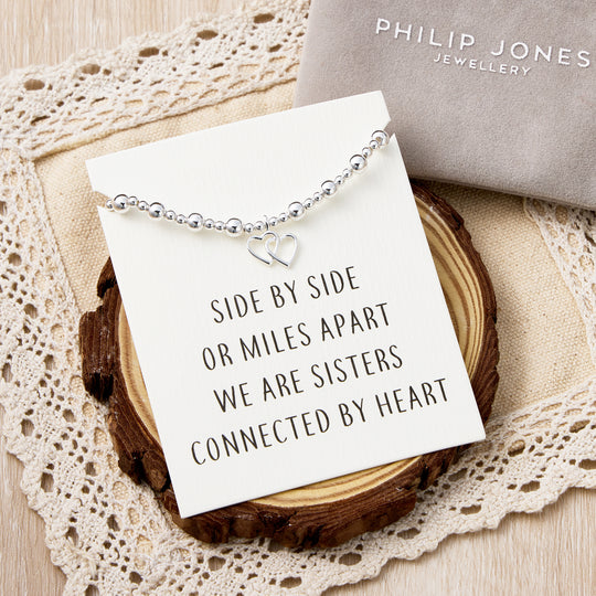 Heart Link Beaded Stretch Sister Bracelet with Quote Card