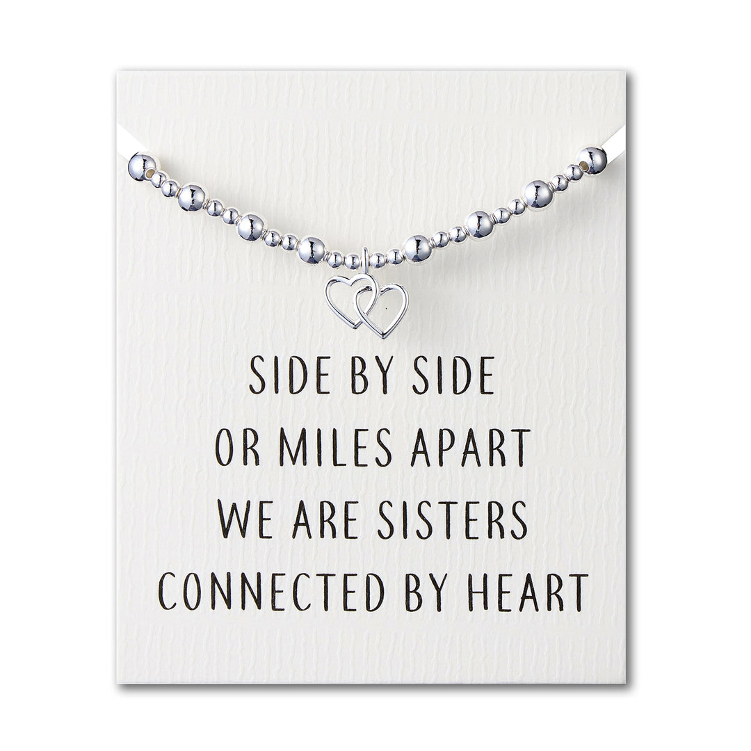 Heart Link Beaded Stretch Sister Bracelet with Quote Card - Philip Jones Jewellery