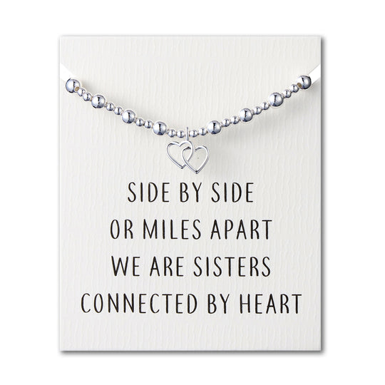 Heart Link Beaded Stretch Sister Bracelet with Quote Card - Philip Jones Jewellery