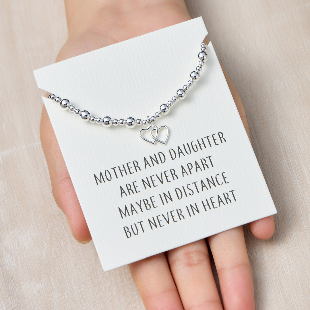 Heart Link Beaded Stretch Mother and Daughter Bracelet with Quote Card