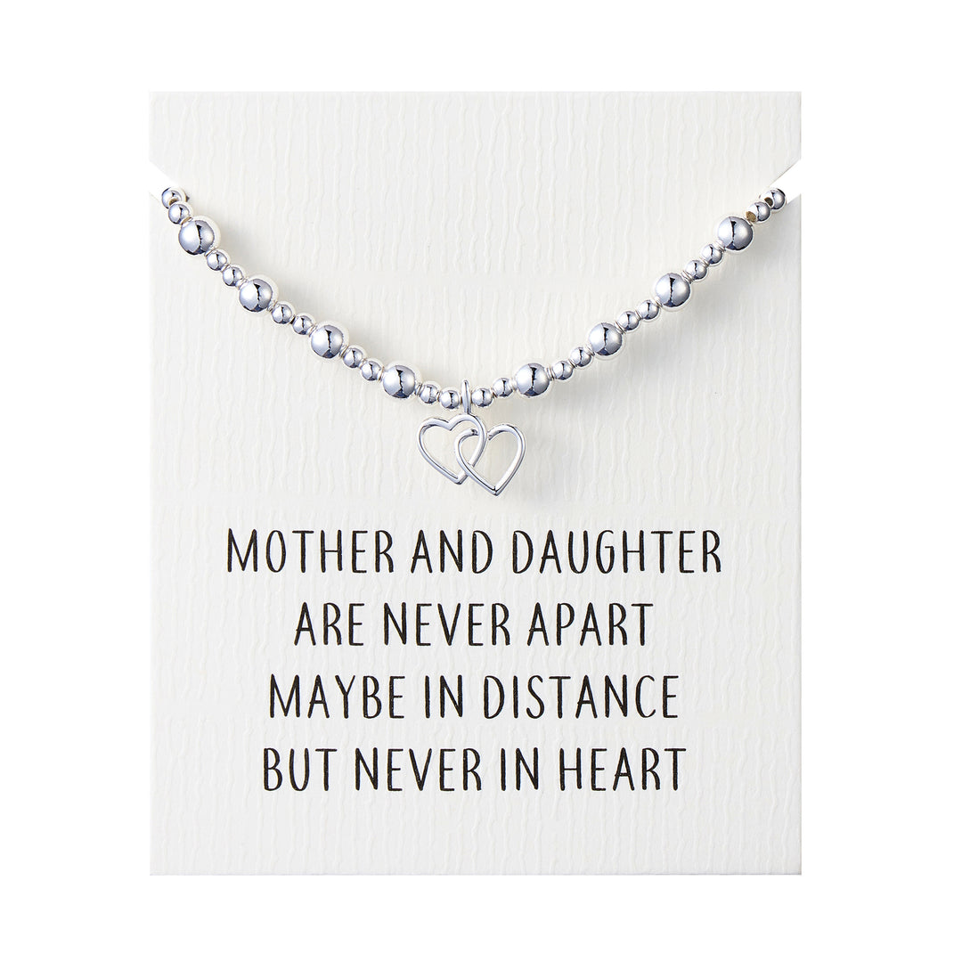 Heart Link Beaded Stretch Mother and Daughter Bracelet with Quote Card
