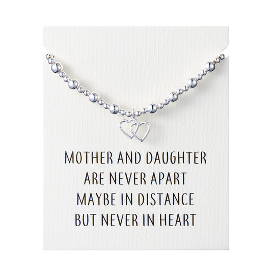 Heart Link Beaded Stretch Mother and Daughter Bracelet with Quote Card