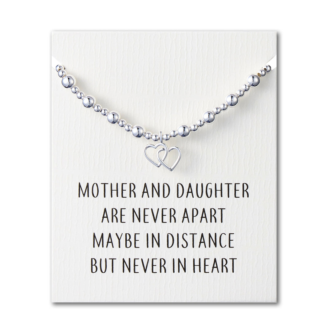 Heart Link Beaded Stretch Mother and Daughter Bracelet with Quote Card - Philip Jones Jewellery