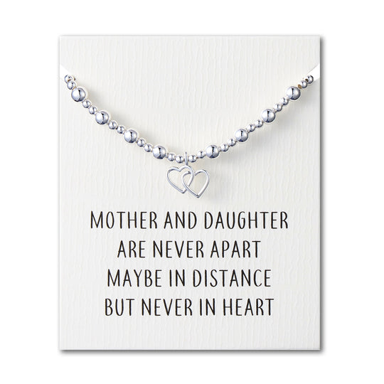 Heart Link Beaded Stretch Mother and Daughter Bracelet with Quote Card - Philip Jones Jewellery