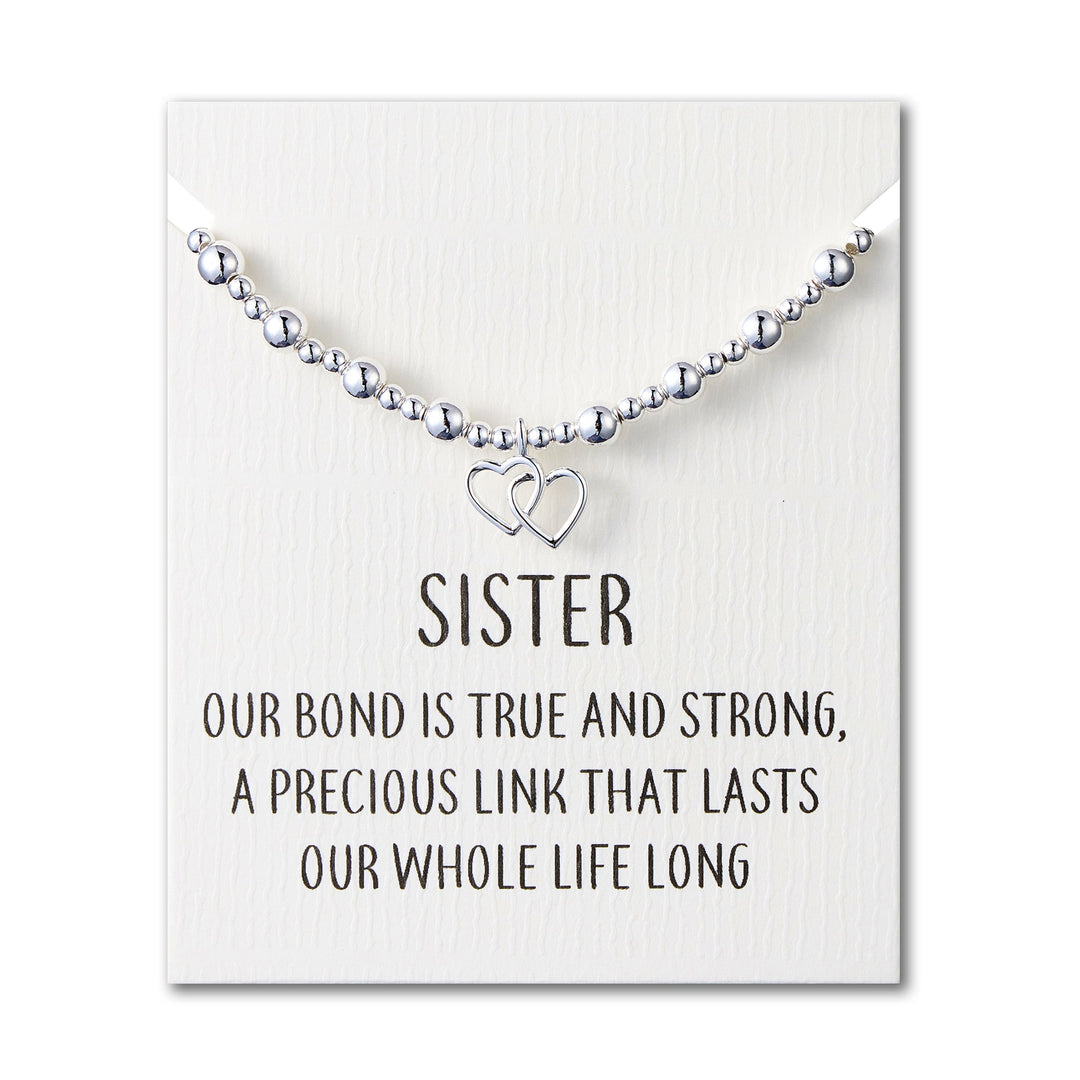 Sister Heart Link Beaded Stretch Bracelet with Quote Card - Philip Jones Jewellery