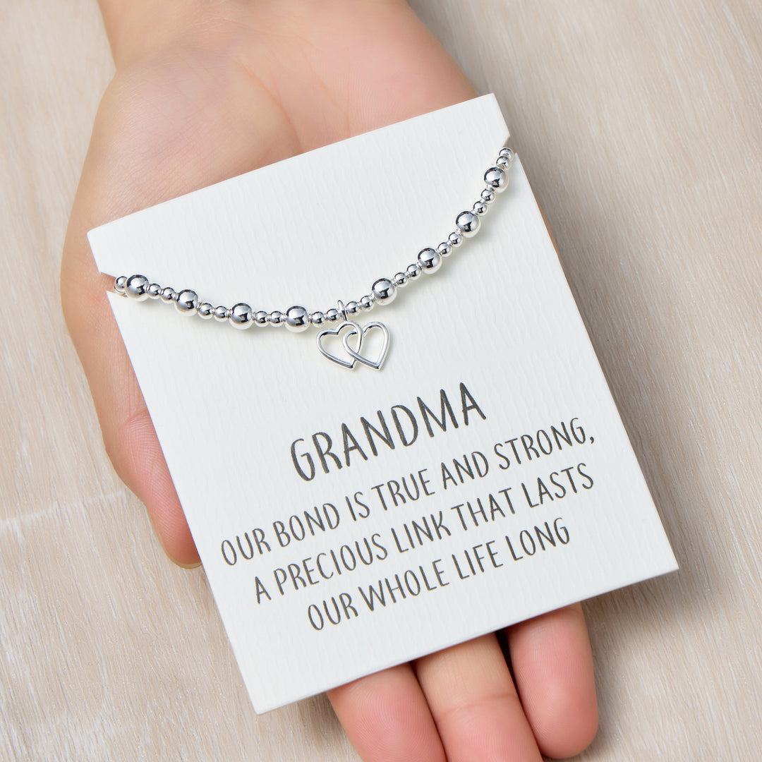 Grandma Heart Link Beaded Stretch Bracelet with Quote Card